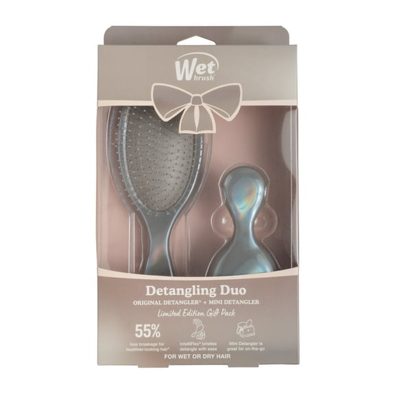 Wet Brush Iridescence Original and Mini Detangler, Hair Brush Duo Gift Set, Chrome