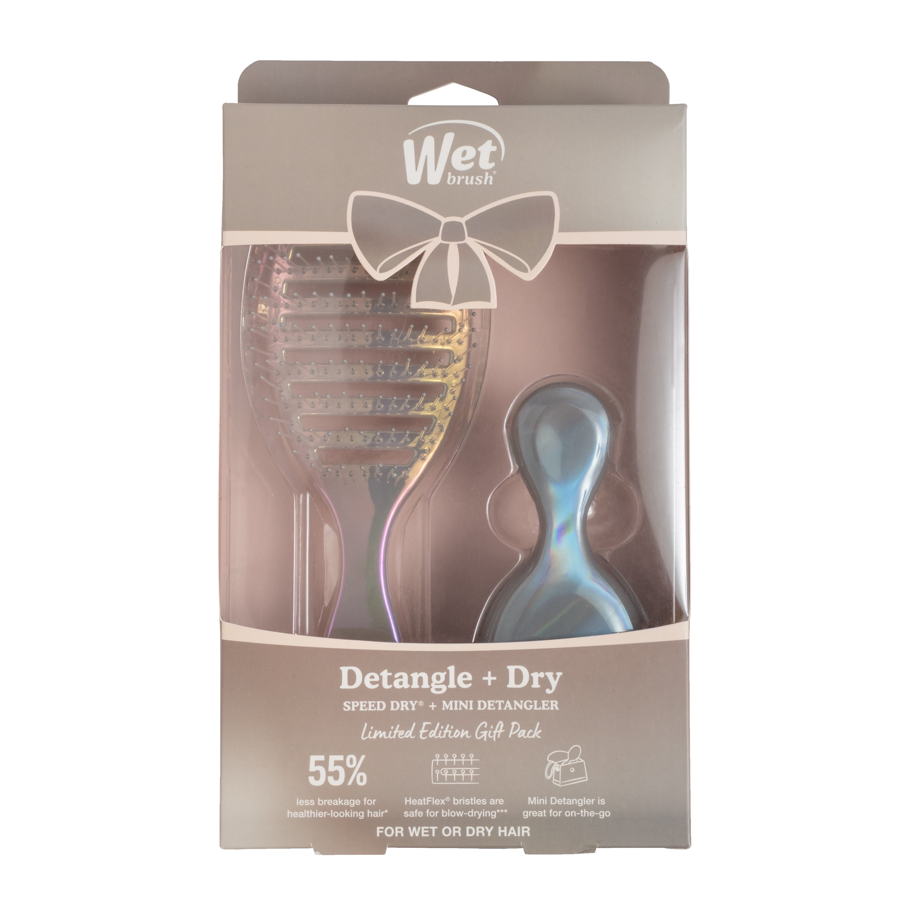 Wet Brush  Iridescence Speed Dry and Mini Detangler, Duo Hair Brush Set, Chrome, 2 Pack