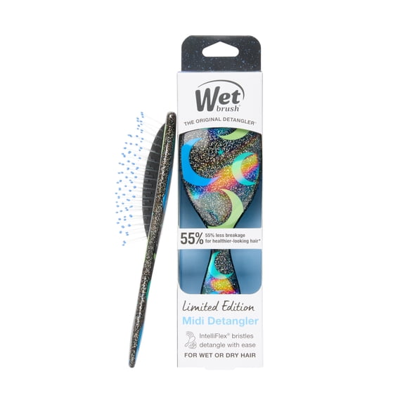 Wet Brush Original Detangler Hair Brush, Midi Size, Glitter Magic Moons, for Wet or Dry Hair