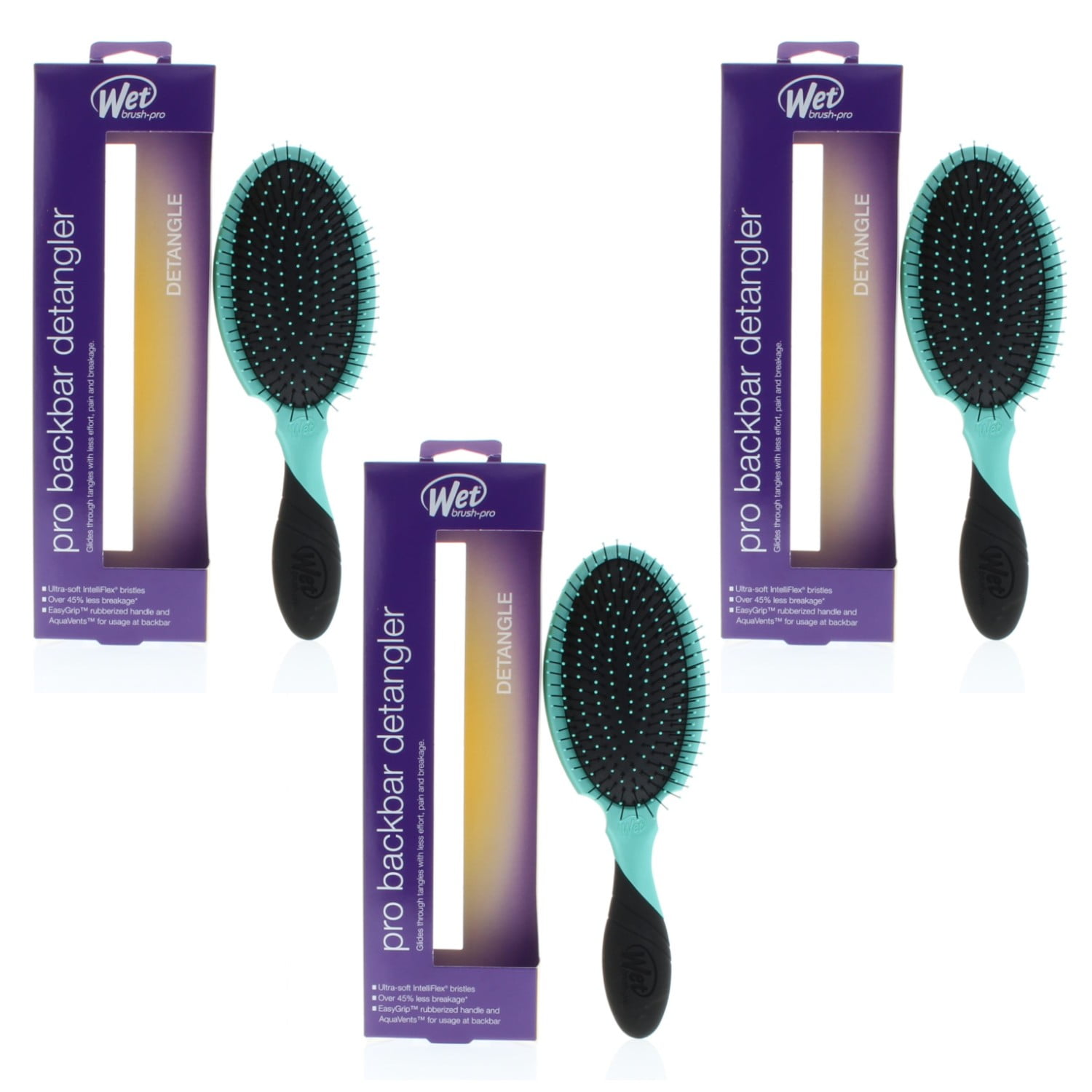 Wet Brush Pro Backbar Detangler Purist Blue Model# BWP830GXBLNW (3 Pack)
