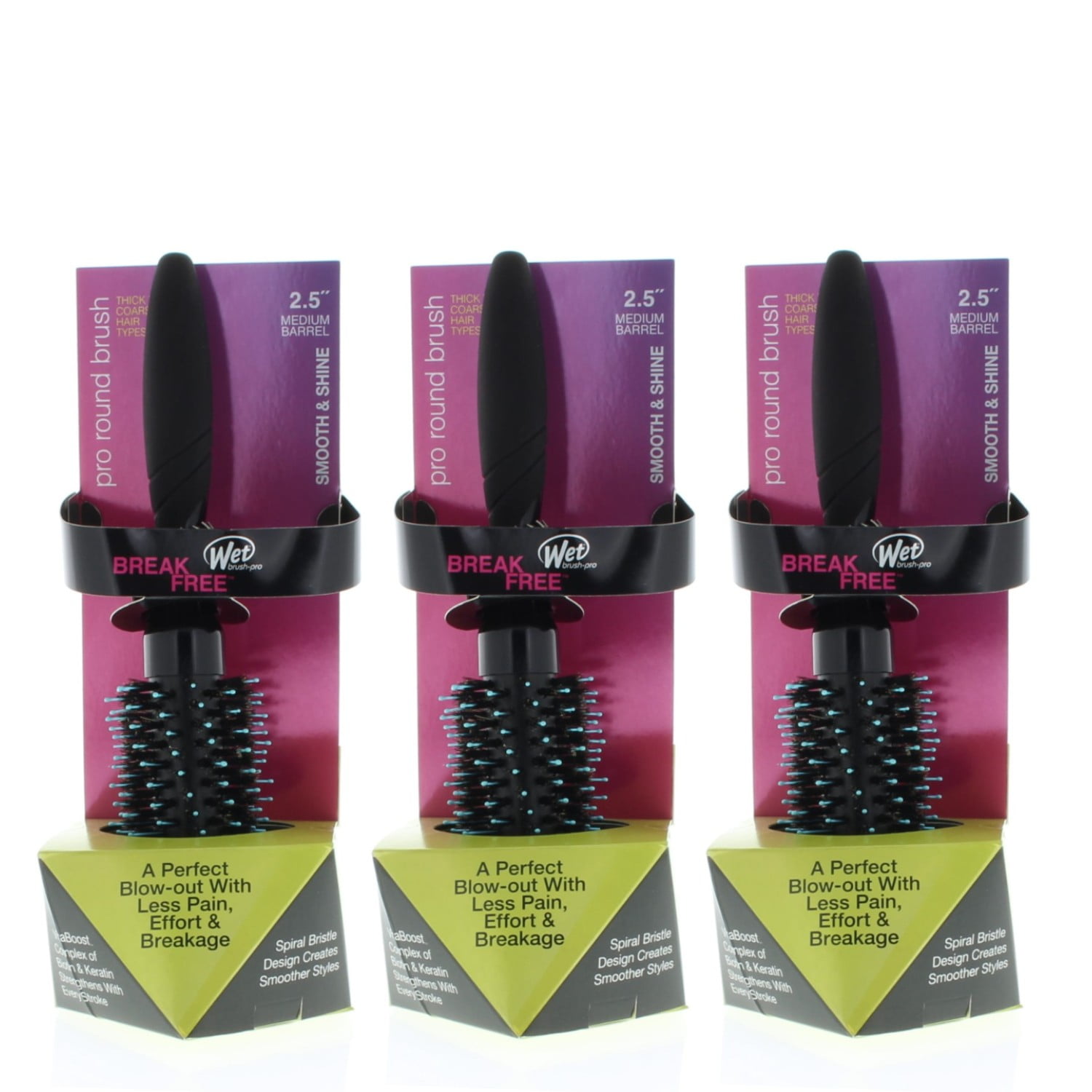 Wet Brush Pro Smooth & Shine 2.5 inch Medium Barrel Round Brush Thick/Course Model# BWP834SSTC2.5R (3 Pack)