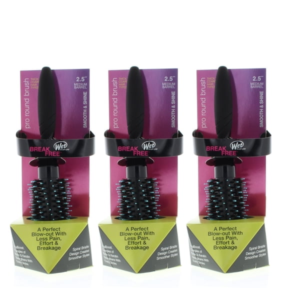 Wet Brush Pro Smooth & Shine 2.5 inch Medium Barrel Round Brush Thick/Course Model# BWP834SSTC2.5R (3 Pack)