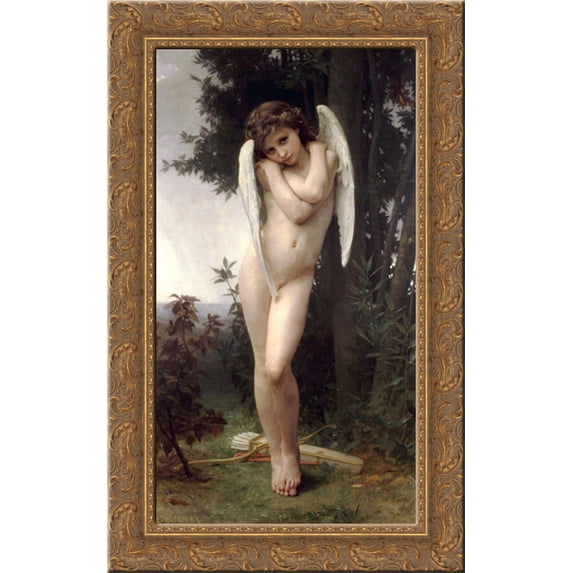 Wet Cupid 17x24 Gold Ornate Wood Framed Canvas Art by Bouguereau, William Adolphe