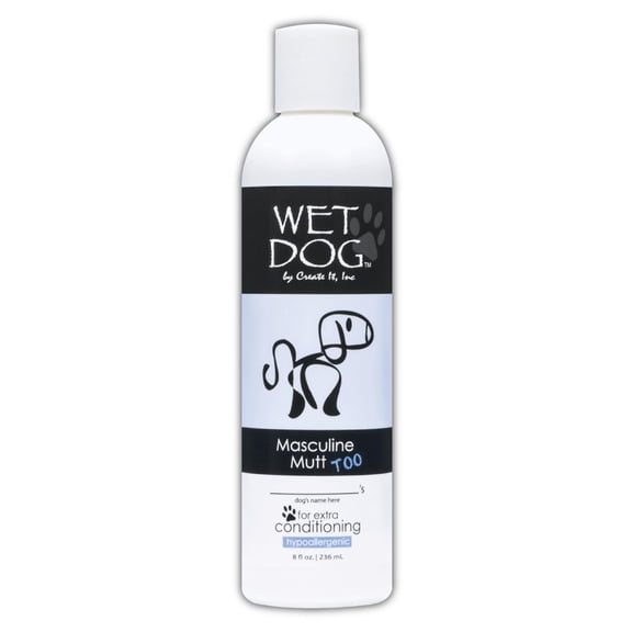 Wet Dog Masculine Mutt All-Natural Organic Oatmeal Sensitive Skin Conditioner for Dogs and Pets, Moisturizing Detangling Deshedding - 8 Ounce