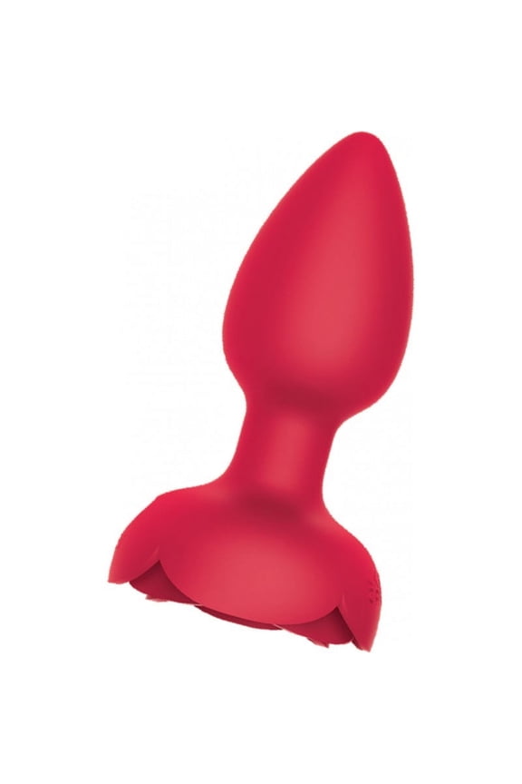 Rosebud Tushy Light Vibrating Silicone Anal Plug with Remote Control, Red