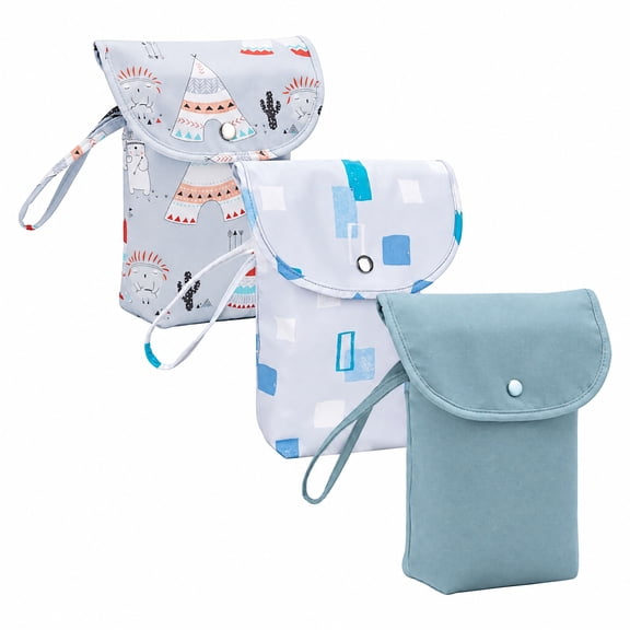 DEFAHN 3Pcs Wet Dry Bag,Reusable Water-Resistant Diaper Bags with Cartoon Print for Baby Cloth Diaper Swimming Travel and Laundry