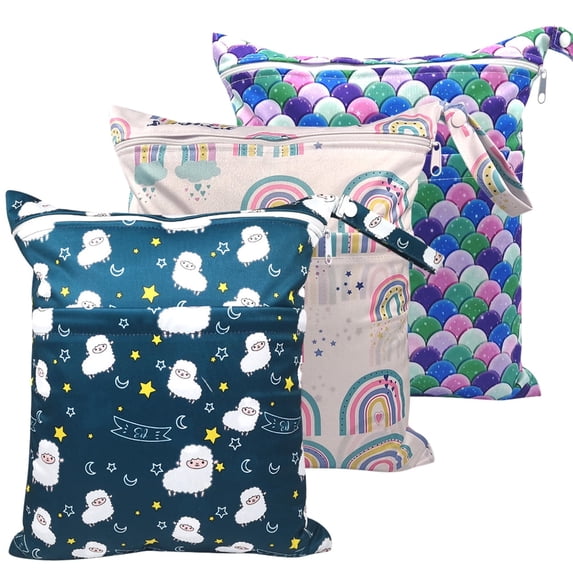 Wet Dry Bags, Versatile Storage for Baby Cloth Diapers, Travel, Swimwear, Gym, and More, 3-Pack