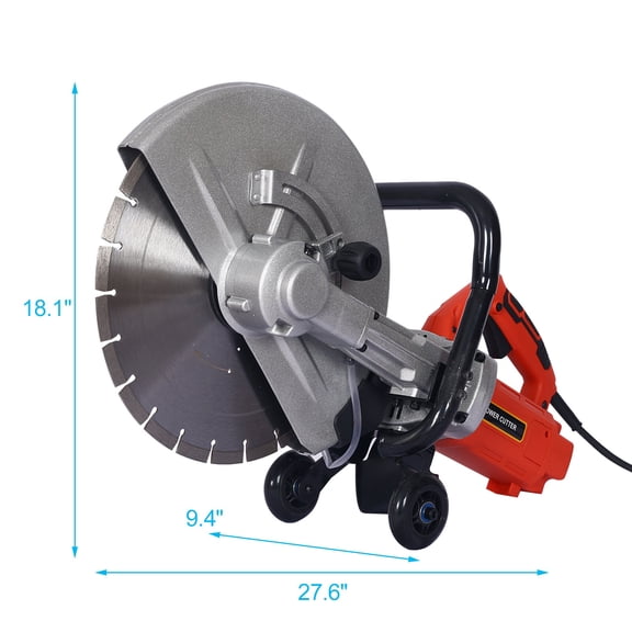 Wet Dry Concrete Saw 14 Inch Cut Off Saw with Water Line Attachment, 3000W Electric Circular Saw for Granite Porcelain Stone, Guide Roller and Dust Port Included
