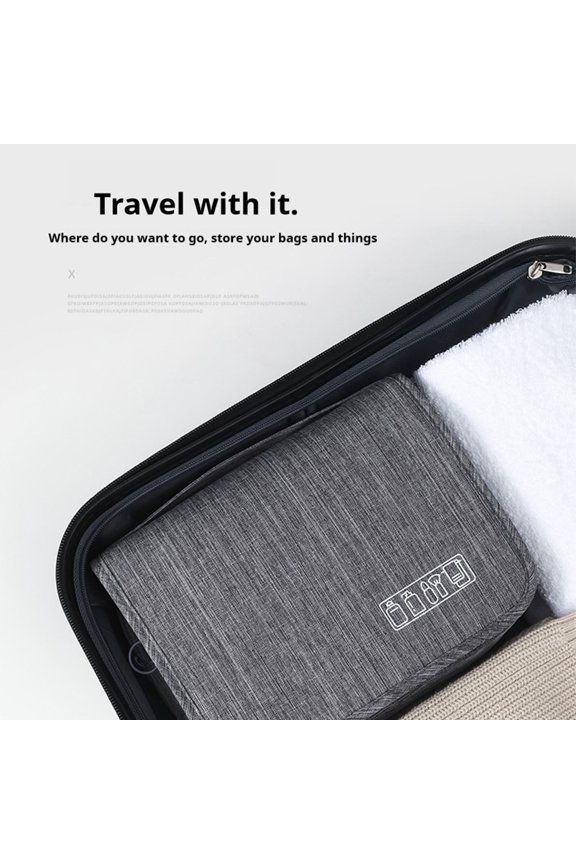 Wet Dry Cosmetic Organizer Bag | Hanging Hook | Polyester Cationic Fabric | 24.5x7.5x13cm | Large Capacity Toiletry & Makeup Case