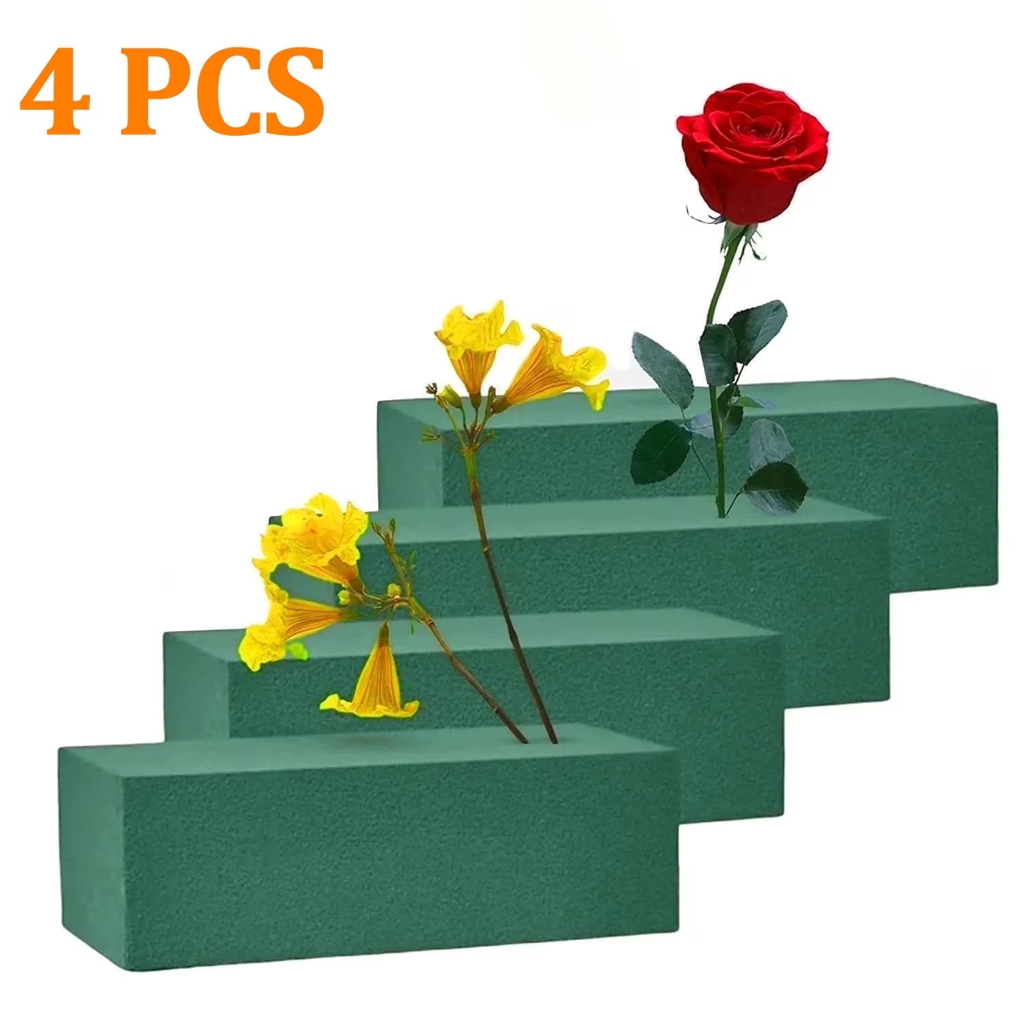 OFEFE 4 Pcs Wet Dry Flower Foam Blocks Florist Supplies,Vase Floral Foam Blocks,Artificial and Fresh Flower Arrangement Lightweight Absorbent,Green