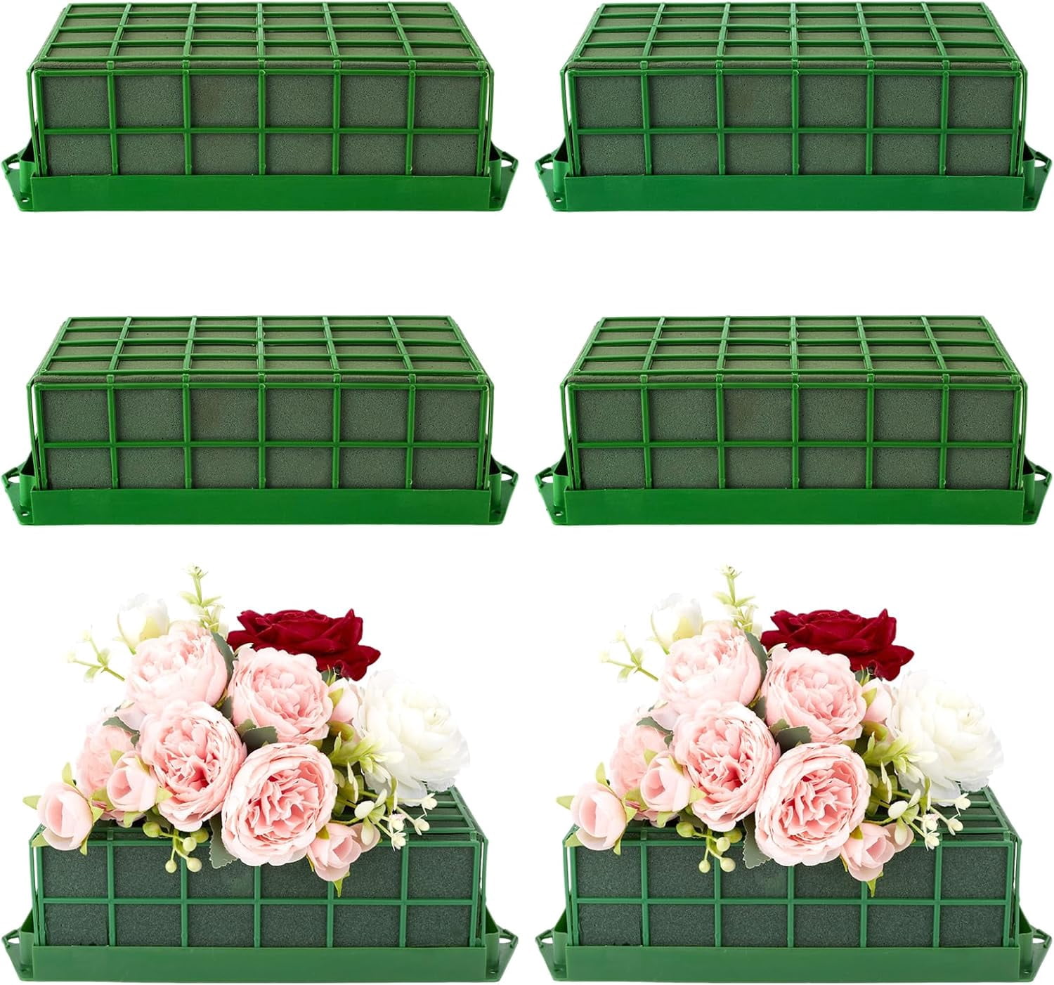 Wet & Dry Green Floral Cage for Fresh or Artificial Flowers, Weddings, Birthdays, Parties, Home Decorations – 6PCs Floral Foam Cage