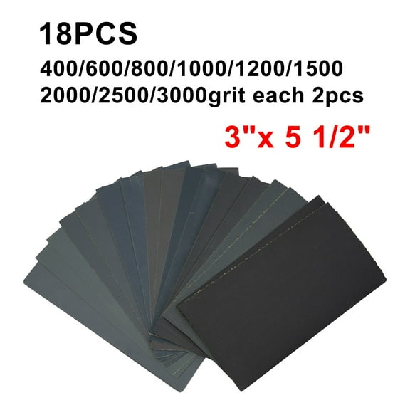 Wet Dry Sandpaper Set,18pcs,400-3000 Grit,Silicon Carbide,for Metal,Wood,Glass,Plastic,Car Body Polishing