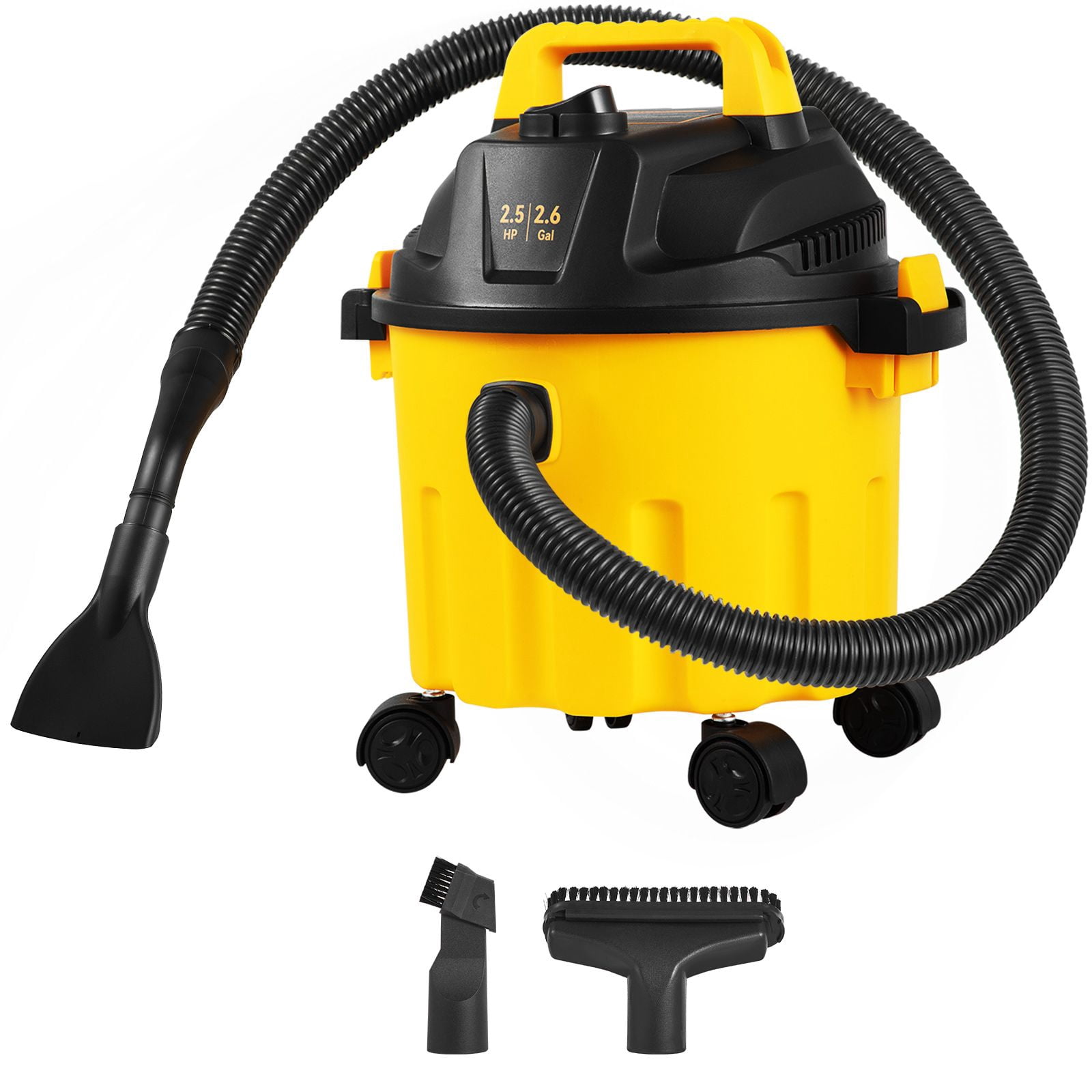 Wet Dry Vac, 2.6 Gallon, 2.5 Peak HP, 3 in 1 Portable Shop Vacuum with Blowing Function, Attachments Storage, Perfect for Cleaning Floor, Upholstery, Gap, Car, Black/Yellow, ETL Listed