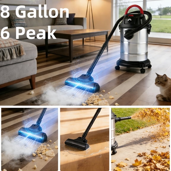 Wet Dry Vac 8 Gallon 6 Peak HP, 3 in 1 Shop Vacuum with Blowing Function, Wet/Dry Vacuum to Clean Floor,Upholstery,Gap,Car,Garage,Workshop