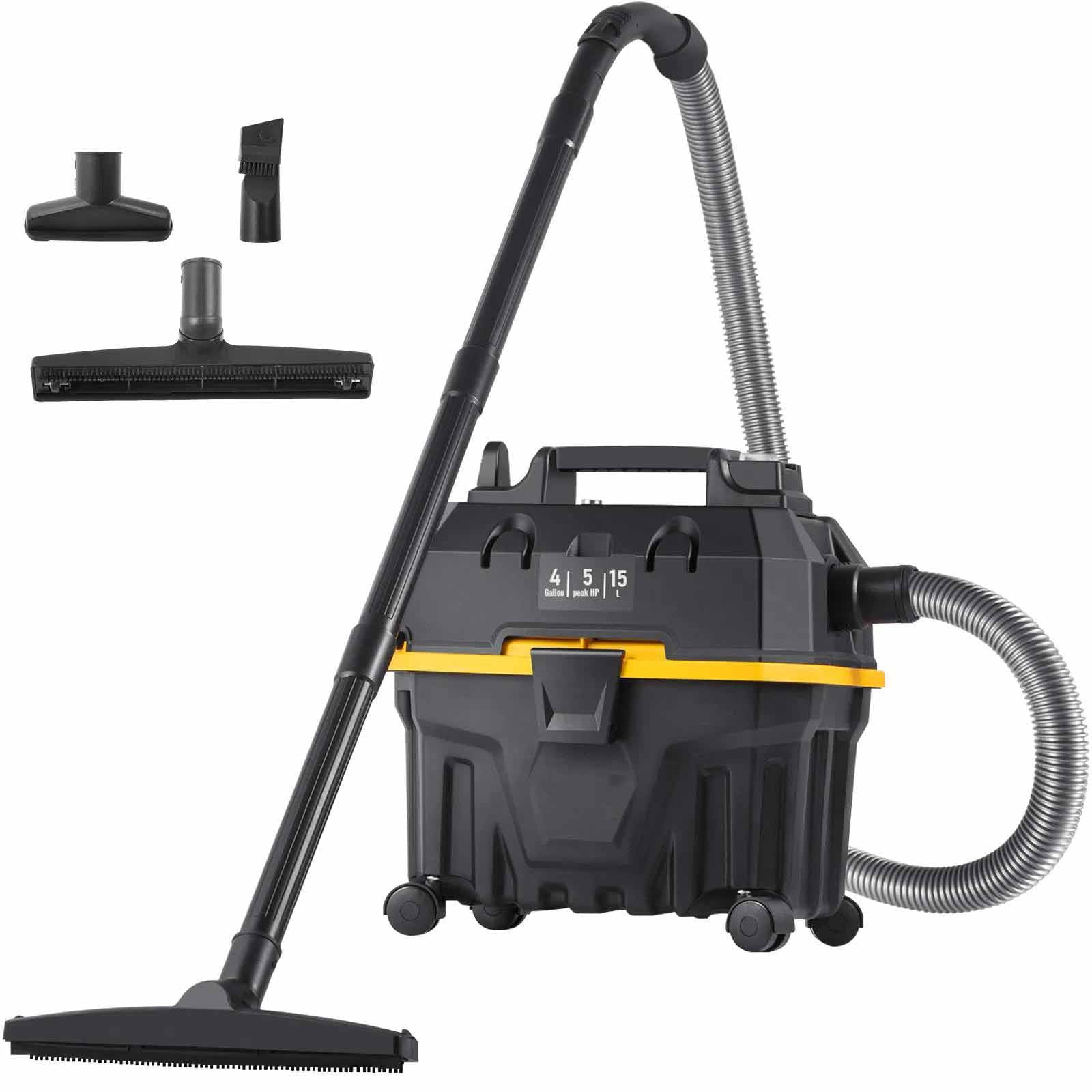 Wet Dry Vacuum 4 Gallon Shop Vacuum with Blowing Function Portable Attachments to Clean Floor, Upholstery, Gap, Car, ETL Listed, Black