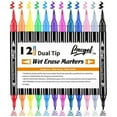 Wet Erase Markers Dual Tip, Lazgol 12 Assorted Colors, Dual Tip Brush