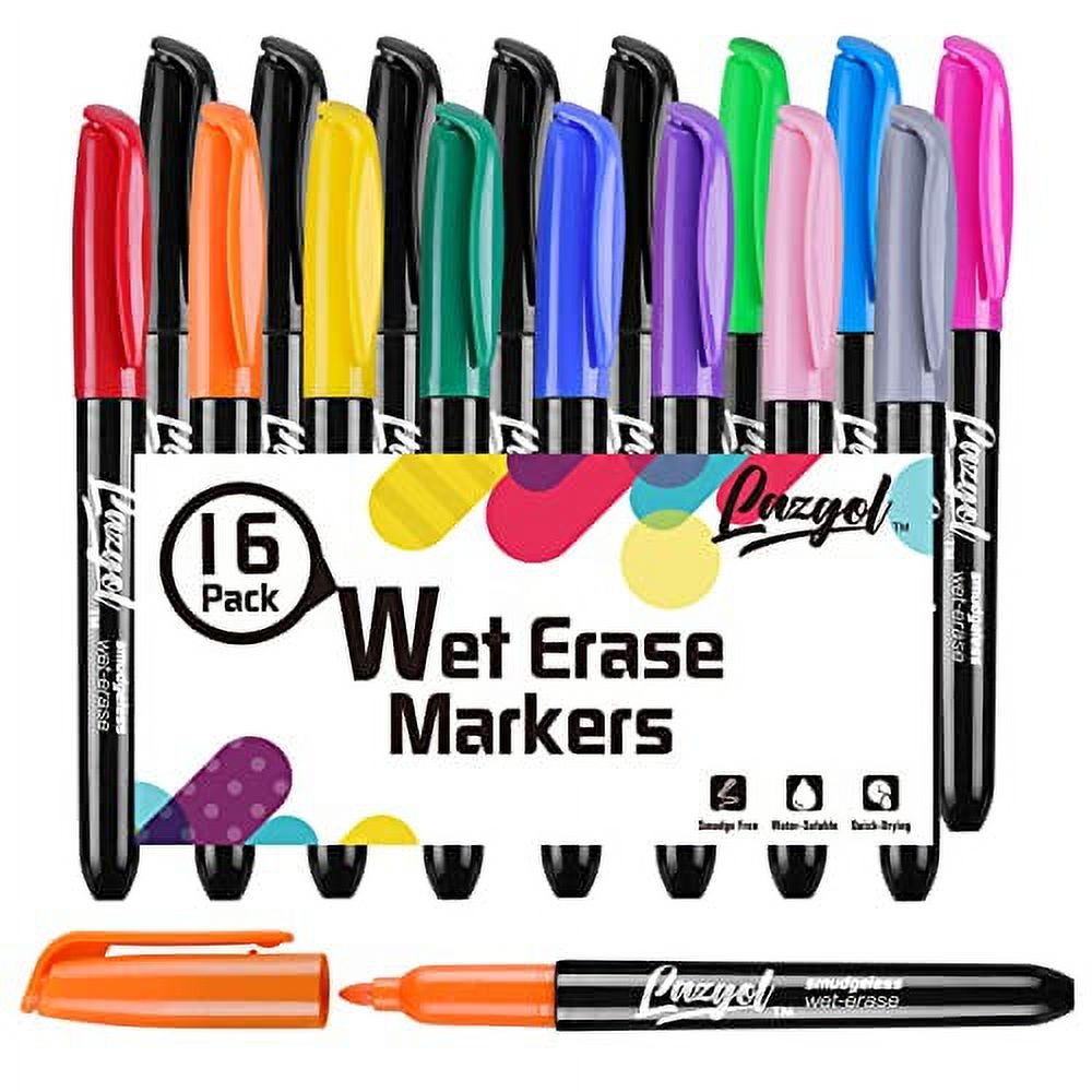 Wet Erase Markers, Lazgol Bulk Pack of 16 (12 Vibrant Colors) Fine Tip