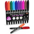 thumbnail image 1 of Wet Erase Markers, Shuttle Art 10 Colors 1mm Fine Tip Smudge-Free Markers, Use on Laminated Calendars, Overhead Projectors, Schedules, Whiteboards, Transparencies, Glass, 1 of 7