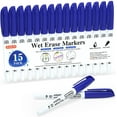 thumbnail image 1 of Wet Erase Markers, Shuttle Art 15 Pack Blue 1mm Fine Tip Smudge-Free Markers, Use on Laminated Calendars, Overhead Projectors, Schedules, Whiteboards, Transparencies, Glass, 1 of 7