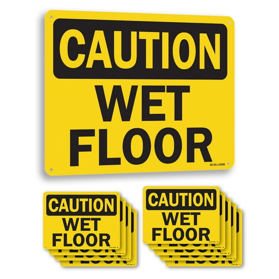 Wet Floor OSHA Caution Aluminum Sign 14 Inch x 10 Inch - 10 Pack