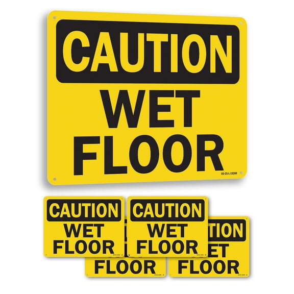Wet Floor OSHA Caution Aluminum Sign 18 Inch x 12 Inch - 5 Pack