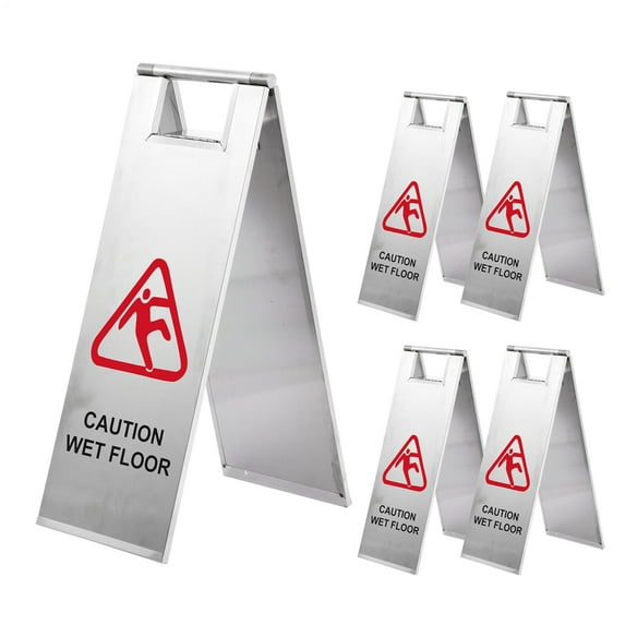 Wet Floor Signs Foldable A-Frame Caution Sign 5 Pieces Stainless Stee Wet Floor Alert Avoid Fall for Restaurant Restroom Office Pool