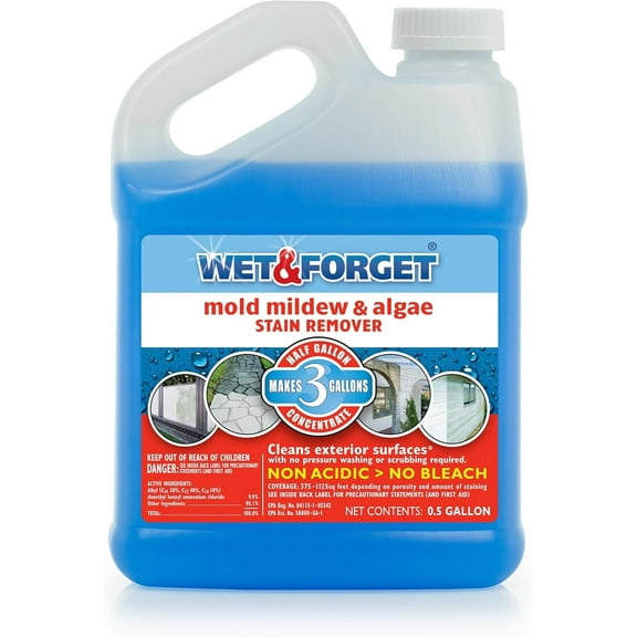 Wet & Forget No Scrub Outdoor Cleaner for Easy Removal of Mold, Mildew and Algae Stains, Bleach-Free Formula, 0.5 Gallon Concentrate - Ships to California Only, 64 Fluid Ounces