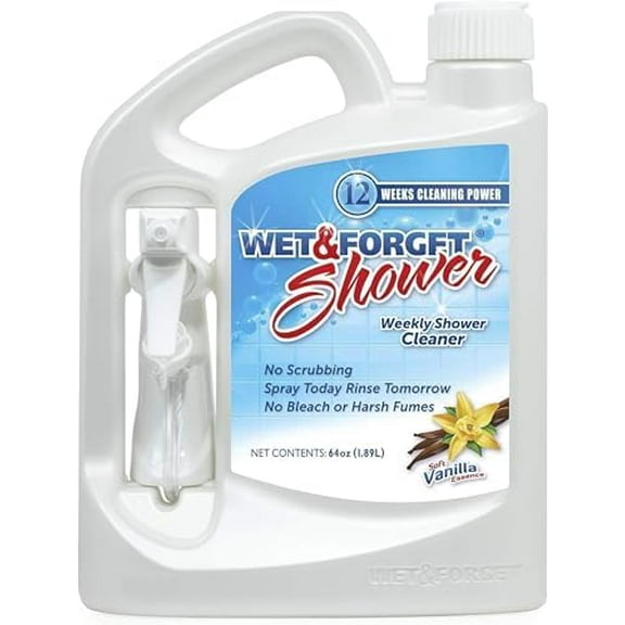 Wet & Forget Shower Cleaner Spray Multi-Surface Weekly Application Requires No Scrubbing, Bleach-Free Formula, Ready to Use, Vanilla Scent, 3 Months of Cleaning, 64 Fluid Ounces, 1 Pack