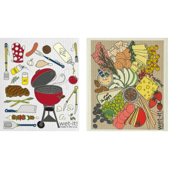 Wet-It! Swedish Treasures Dishcloth & Cleaning Cloth - Set of 2 - BBQ & Charcuterie - (Paper Towel Replacement)
