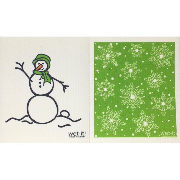 Wet-It! Swedish Treasures Dishcloth & Cleaning Cloth - Set of 2 - Snowman Green & Winter Snow Green (Paper Towel Replacement)