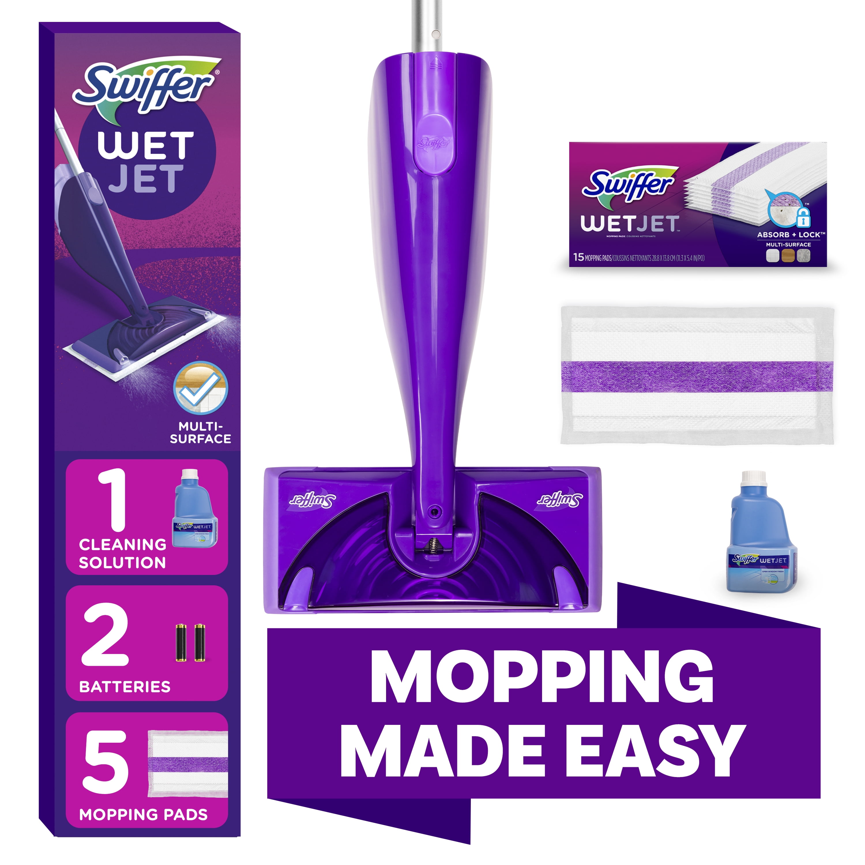 Swiffer Wet Jet Mopping Floor Cleaner Bundle Includes 1 Spray Mop Device, 20 Mop Pad Refills & 1 Fresh Scent Mopping Solution