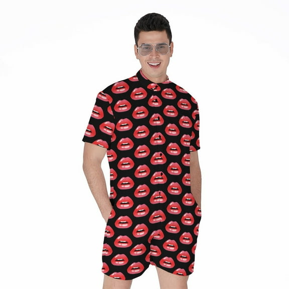Wet Lips Pattern Short Sleeve Men'S Rompers Casual Summer Jumpsuits Outfit