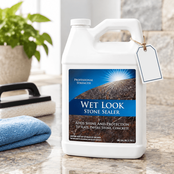 Wet Look Stone & Concrete Sealer, High Gloss For Pavers Patios, 1-Gallon