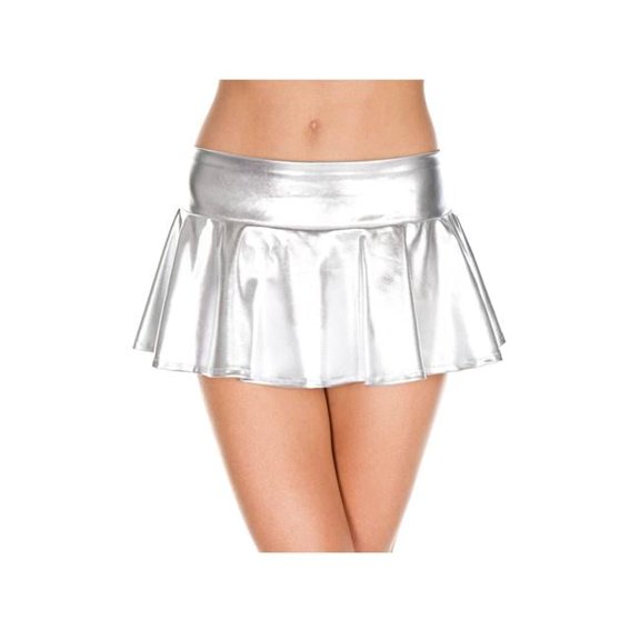 Wet Look Wavy Skirt, Silver