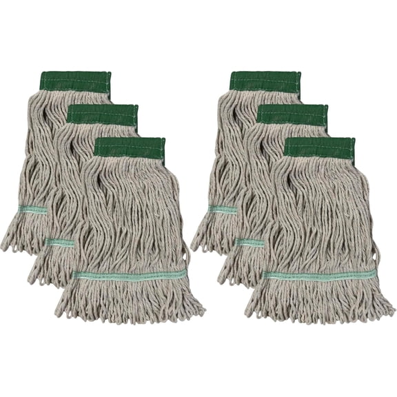 Wet Mop Heads Replacement: 6 Pack, Cotton Blended Commercial Heavy Duty Looped End String Mop Head, 5-Inch Wide Red Headband for Home, Industrial, and Commercial Use.