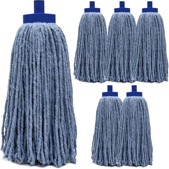 Wet Mop Replacement Head Heavy Duty Cotton Blend, Screw-On Mop Refills with Plastic Socket, Fits Standard Threaded Handles, Commercial Cut-End Mop for Home or Business, Pack of 6