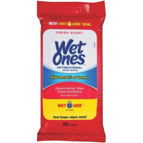 Wet Ones Anti-Bacterial Hand Wipes, 20 Wipes Pack of 10