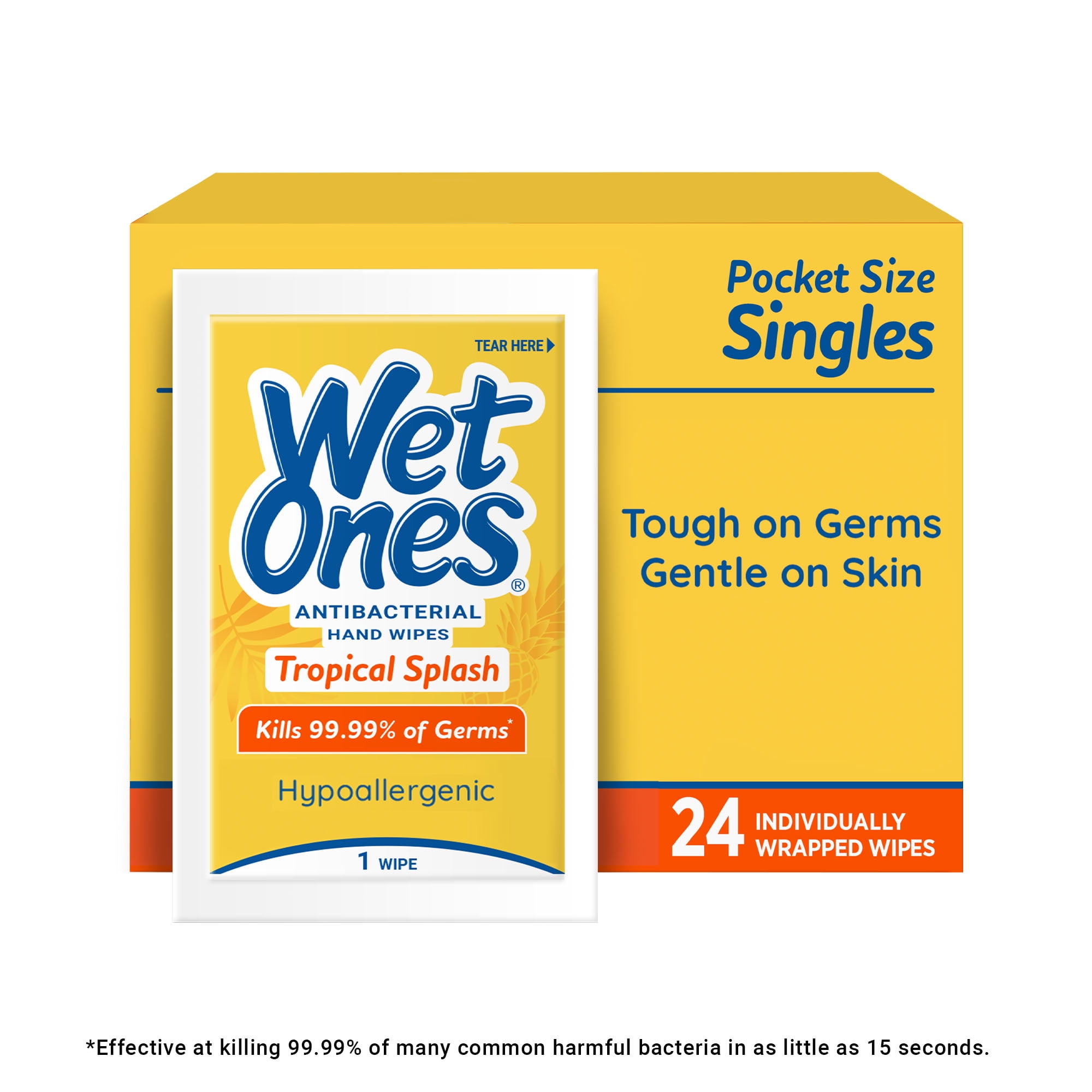 Wet Ones Antibacterial Hand Wipes, Tropical Splash Citrus Scent, 24 Ct Individually Wrapped Wipes
