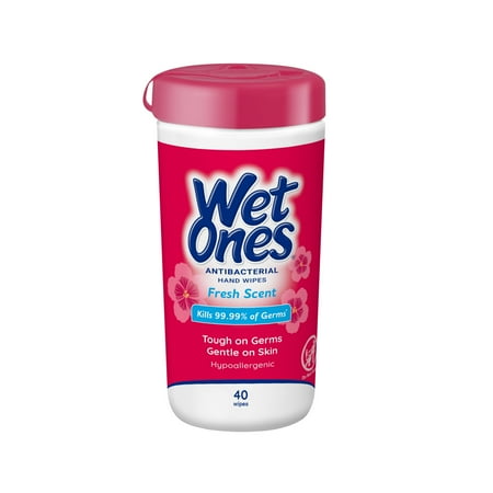 Wet Ones Antibacterial Fresh Scent Hand Wipes 40 Ct Canister, Hypoallergenic, Kills Germs, Leaves Hands Feeling Clean