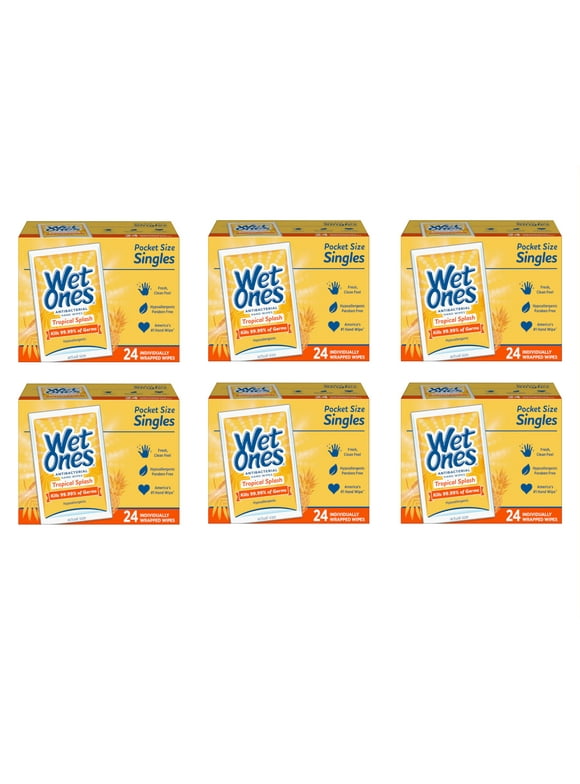 Wet Ones Antibacterial Hand And Face Wipes, Citrus Scent, Singles - 24 Ea, 6 Pack
