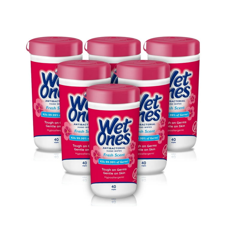 Wet Ones Antibacterial Hand Wipes Canister Fresh Scent, 40 Ct. Canister (6 Pack), Size: oz