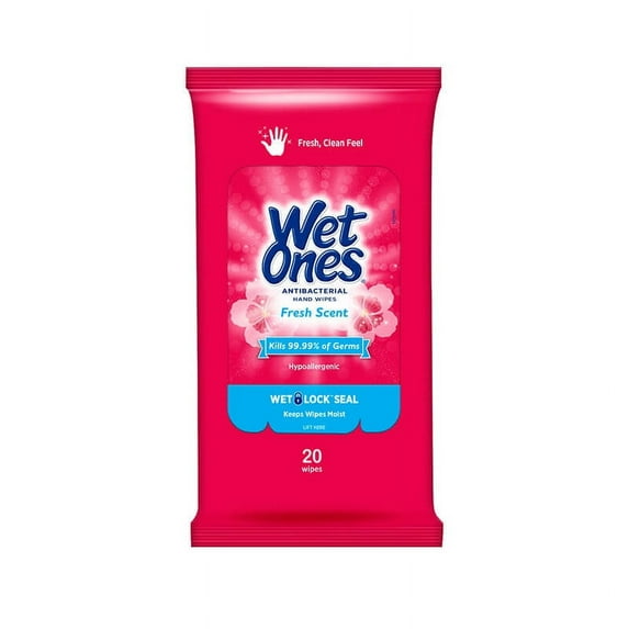Wet Ones Antibacterial Hand Wipes, Fresh Scent, 10 Packs of 20 Wipes, 200 Wipes Total