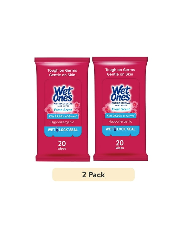 Wet Ones Antibacterial Hand Wipes, Fresh Scent, 20 Ct Travel Pack, Hypoallergenic pack of 2