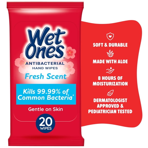 Wet Ones Antibacterial Hand Wipes, Fresh Scent, 20 Ct Travel Pack