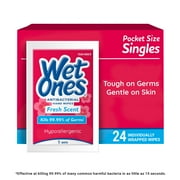 Wet Ones Antibacterial Hand Wipes, Fresh Scent, 24 Ct Individually Wrapped Hand Wipes