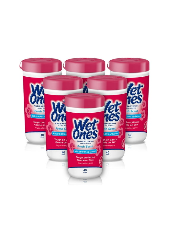 Wet Ones Antibacterial Hand Wipes, Fresh Scent, 40 Ct Canister 6 Pack, 240 Total Wipes