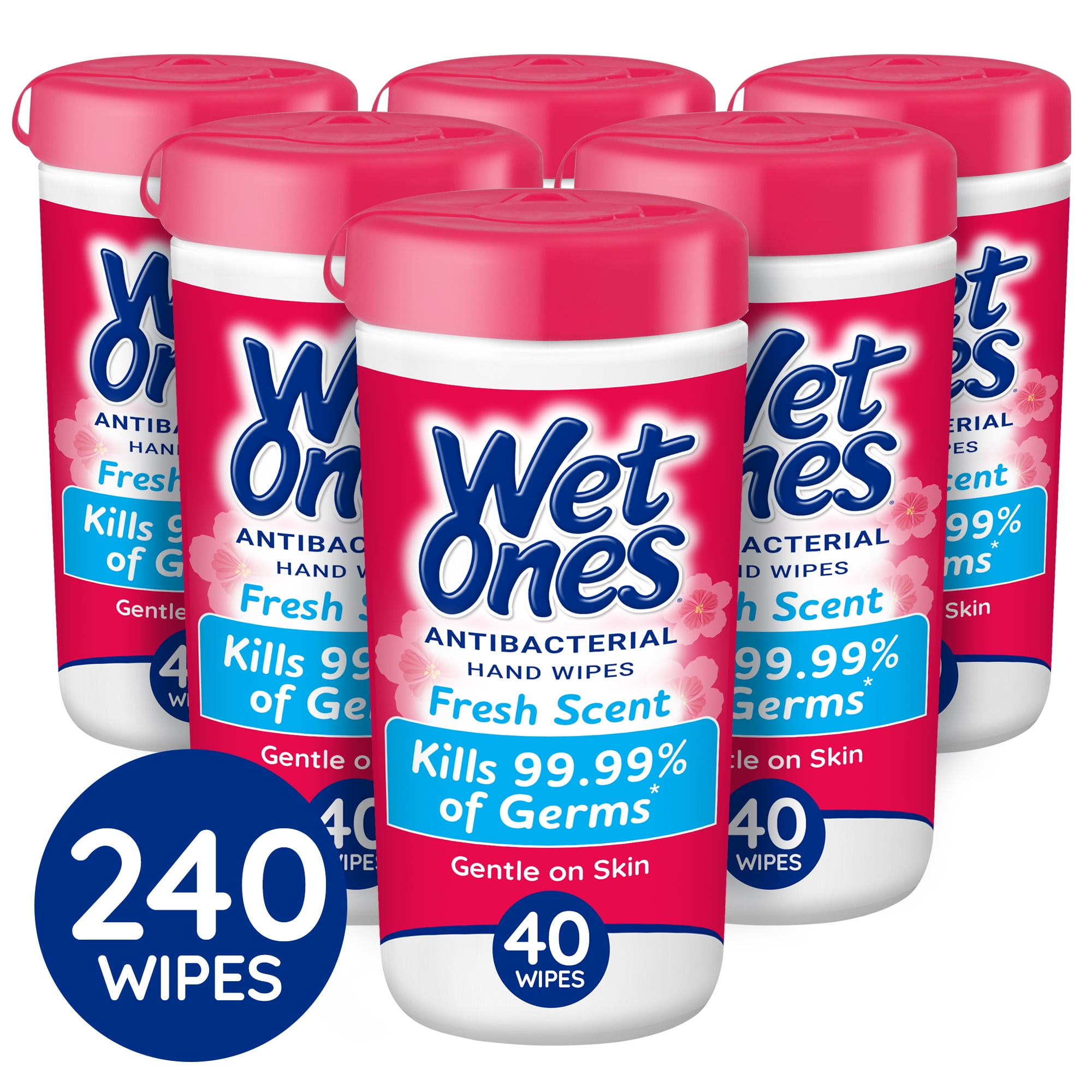 Wet Ones Antibacterial Hand Wipes, Fresh Scent, 40 Ct Canister 6 Pack, 240 Total Wipes