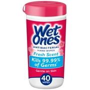 Wet Ones Antibacterial Hand Wipes, Fresh Scent, 40 Ct Canister, Hypoallergenic
