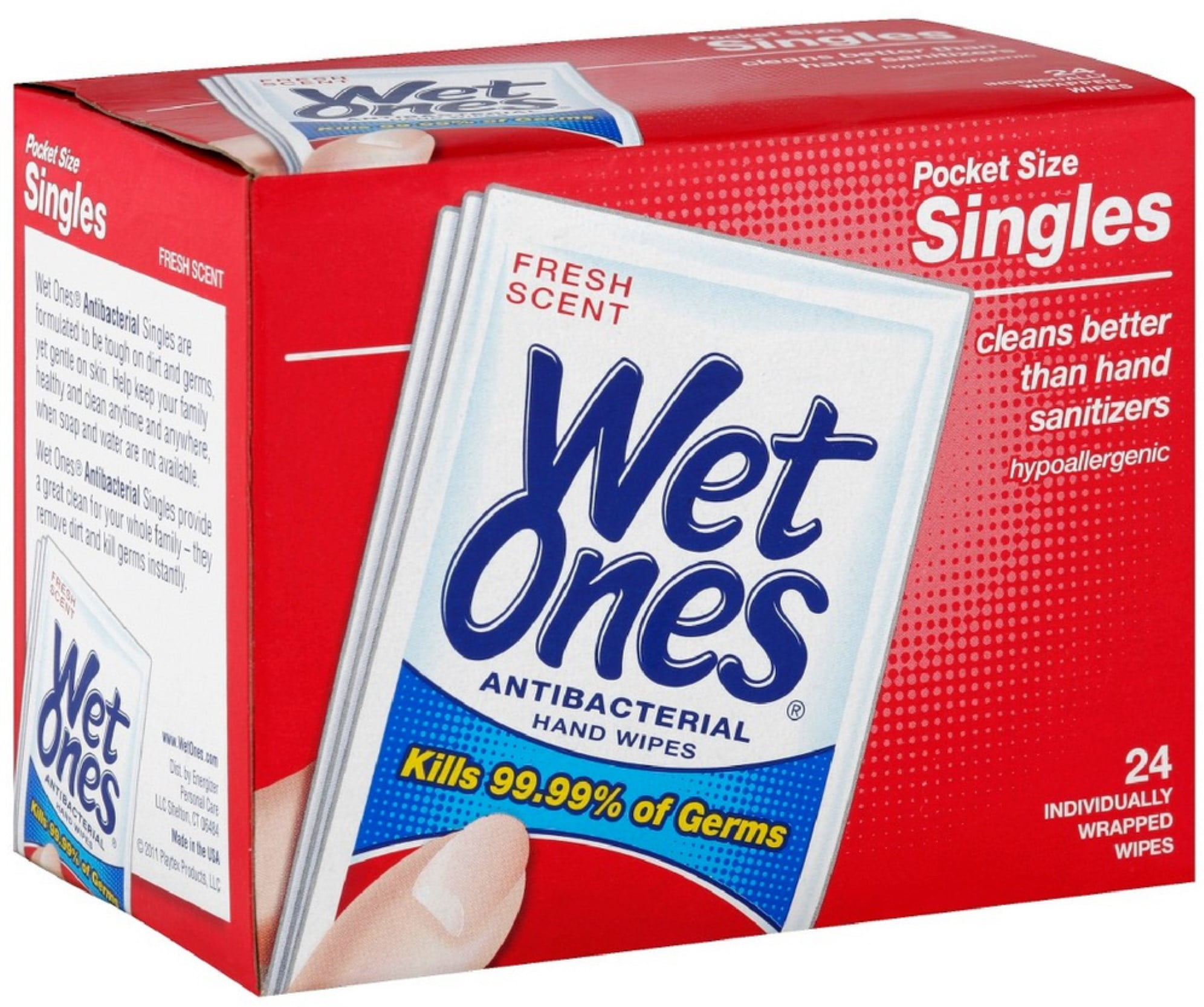 Wet Ones Antibacterial Hand Wipes Fresh Scent Individually Wrapped Single - 24 Count (Pack of 3)