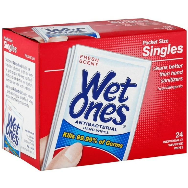 Wet Ones Antibacterial Hand Wipes Fresh Scent Individually Wrapped Single -  24 Count (Pack of 6) 